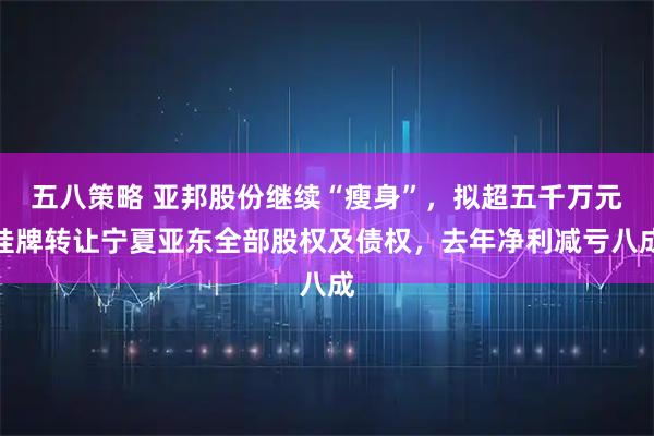 五八策略 亚邦股份继续“瘦身”，拟超五千万元挂牌转让宁夏亚东全部股权及债权，去年净利减亏八成